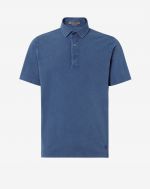 Denim polo shirt in garment-dyed cotton piqué