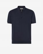 Blue zip-up polo shirt in extra fine cotton