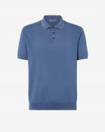 Denim zip-up polo shirt in extra fine cotton