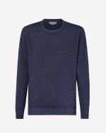 Blue long-sleeve round neck sweater in ultrafine wool