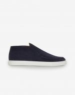 Blue micro-perforated slip-on suede shoes
