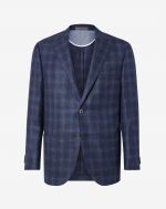 Blue prince of wales jacket in cashmere, linen and silk