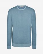 Seamless round neck in light blue soft merino wool