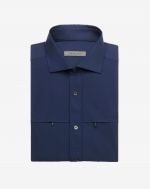 Blue stretch shirt with small collar and zip