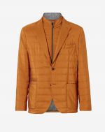 Orange quilted jacket with chest piece