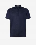 Blue polo shirt in cotton yarn with embroidery