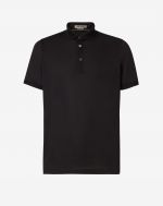 Black polo shirt in cotton yarn with embroidery