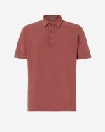 Red buttoned polo shirt in washed piqué