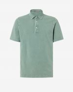 Green buttoned polo shirt in washed piqué