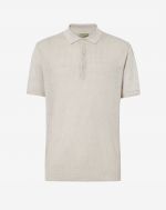 Beige circle short-sleeve linen buttoned polo shirt