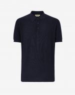 Blue short-sleeve polo shirt in full-fashioned knitwear