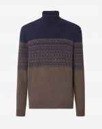 Eco-cashmere turtleneck in blue and taupe