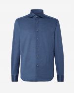 Camicia blu melange in jersey di cotone