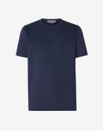 Marineblauw T-shirt met ronde hals in Schotse garen