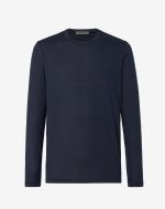 Navy blue silk and cotton crewneck sweater