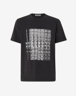 Black cotton crewneck t-shirt with print