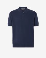 Navy blue Pima cotton zipped short-sleeve polo
