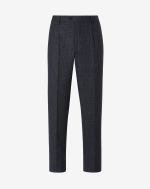 Navy blue 1pleated wool trousers with micro-pattern