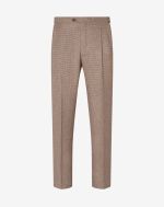 Brown 2-pleated stretch cotton twill trousers
