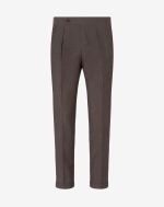 Brown 2-pleated wool and linen trousers