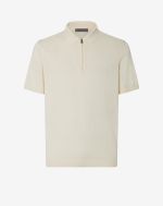 Cream zip-up jacquard cotton polo shirt
