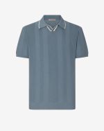 Mid-blue buttonless cotton crepe polo shirt