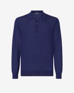 Light blue long sleeve cashmere and silk polo shirt