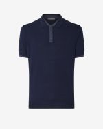 Blue button-up silk and organic cotton polo shirt