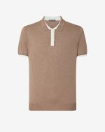 Beige button-up silk and organic cotton polo shirt