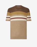 Natural-colored striped silk and linen t-shirt