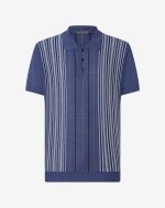 Blue striped silk and linen polo shirt with buttons 