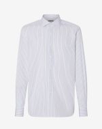White cotton shirt with colourful micro stripes