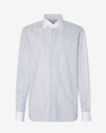 White wrinkle-free cotton shirt with blue stripes