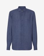 Denimblauw overhemd van zuiver delavé linnen