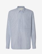 Wit overhemd met lichtblauwe microstreep van organisch katoen en zijde