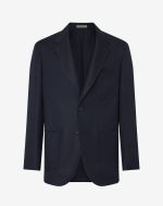Navy blue single-breasted wool and linen jacket