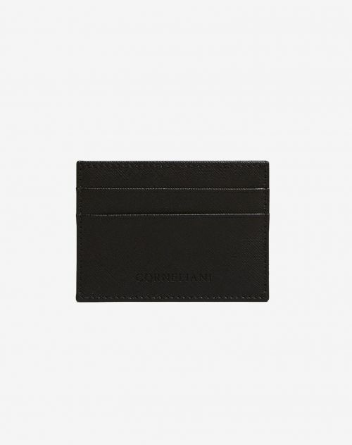 Porte-cartes de crédit noir en cuir Saffiano
