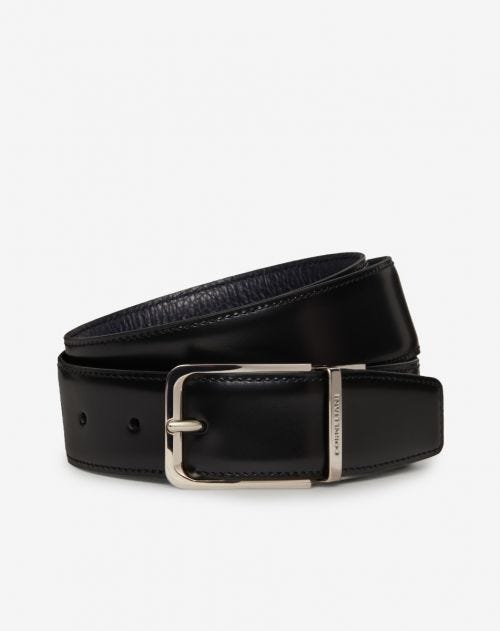 Leather black and blue double-sided belt