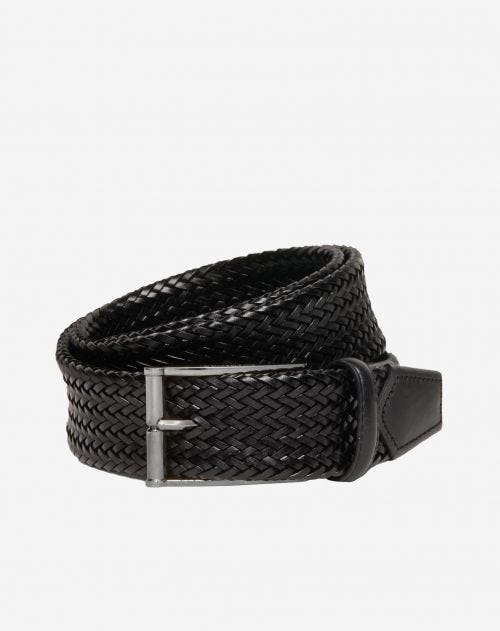 Woven leather black belt
