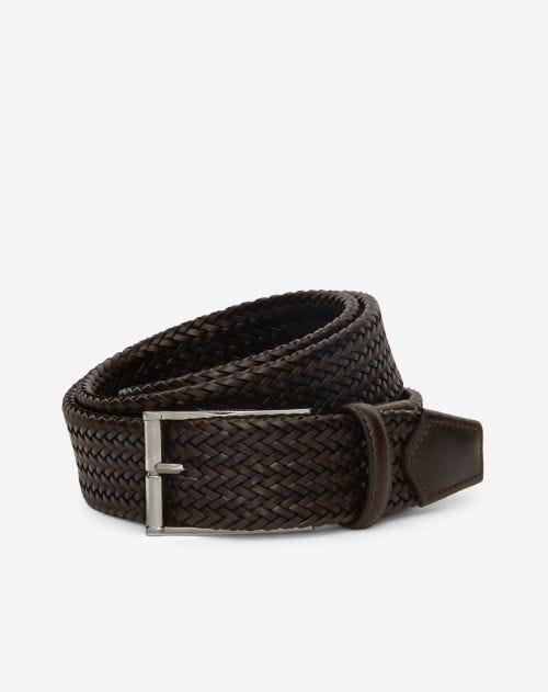 Woven leather dark brown belt 