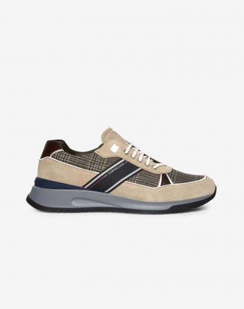 Sand nylon and suede sneakers