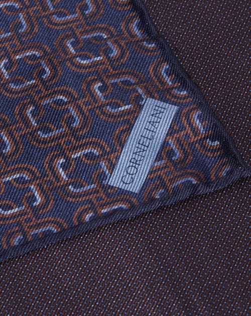 Dark brown and blue silk pocket square 