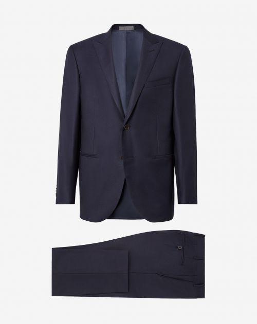 Blue 2-piece wool suit with peak lapels