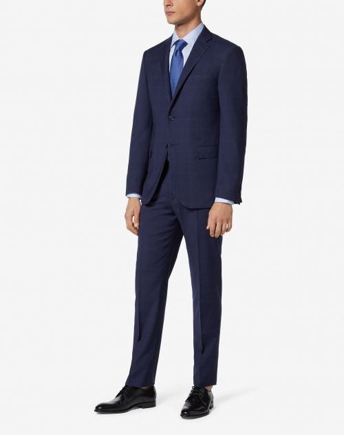 Blue 2-piece overcheck wool suit
