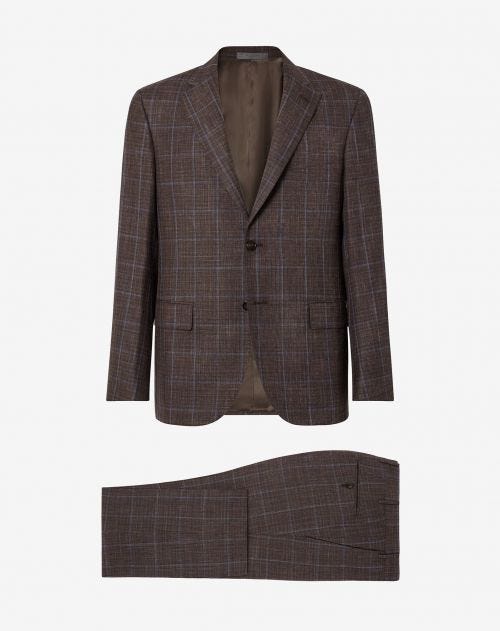 Brown 2-piece suit in wool, silk and linen