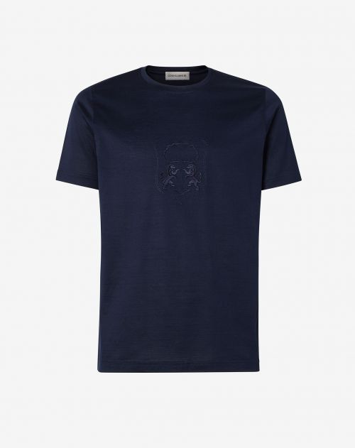T-shirt blu in filoscozia con logo