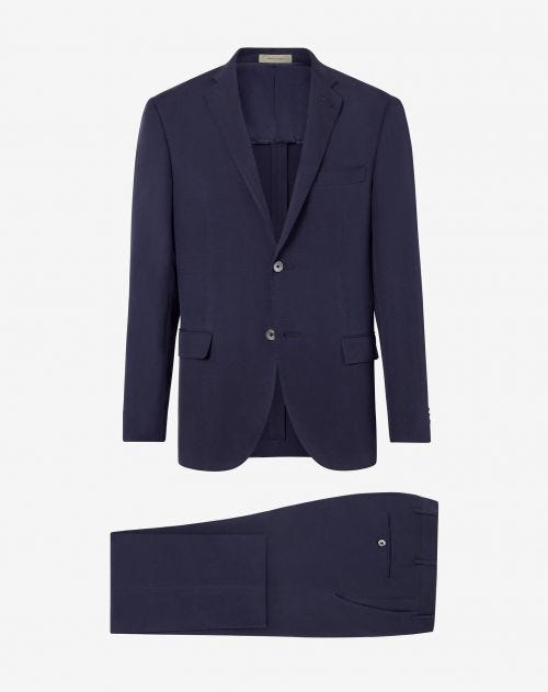 Blue 2-piece suit in washed silk and linen