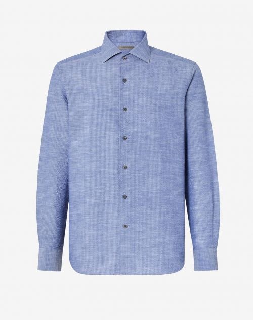 Camicia blu lavata colletto aperto