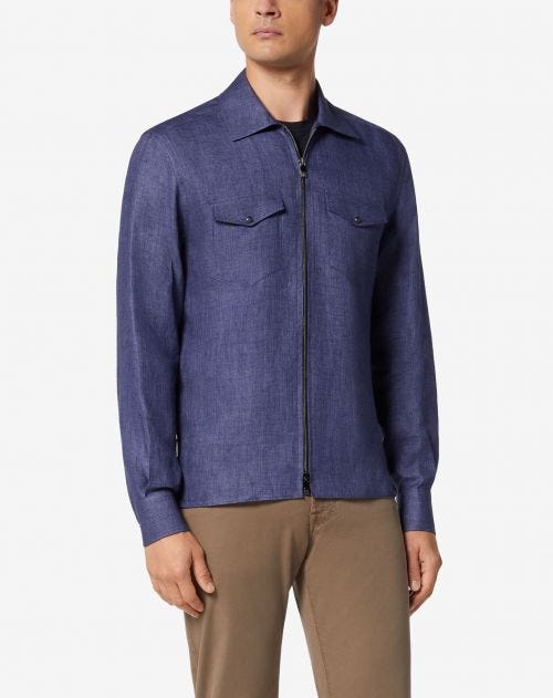 Camicia over blu navy con zip e tasche