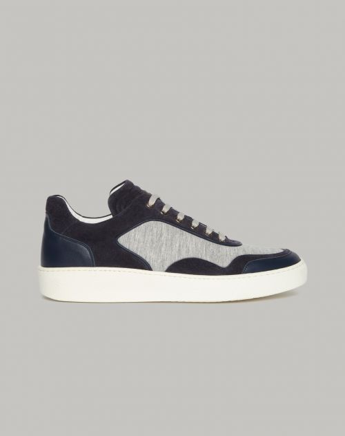 Blue fabric and leather sneakers